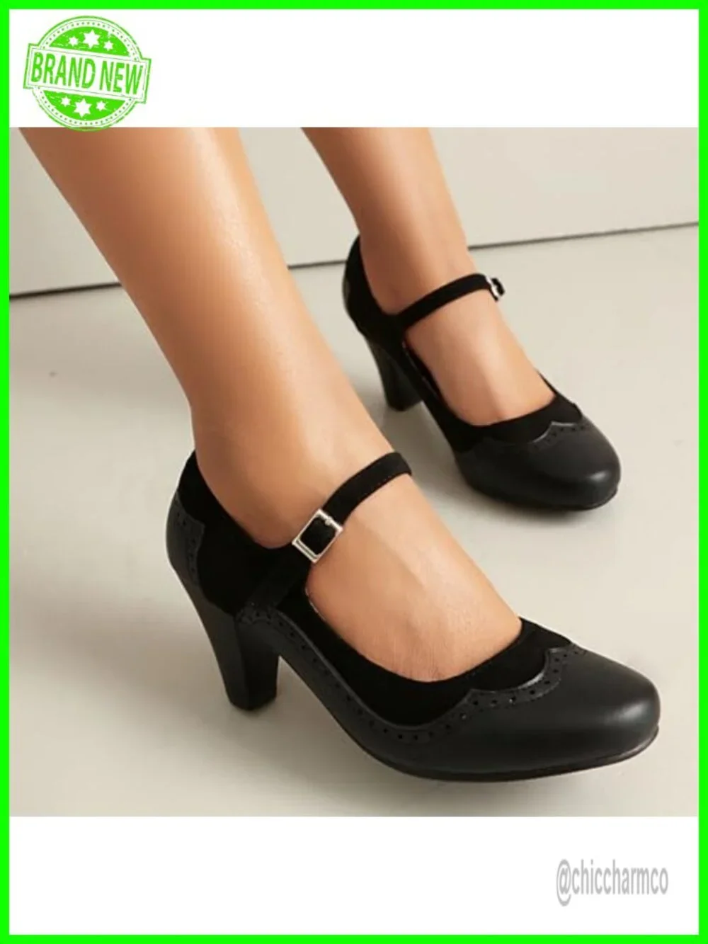Women's Mary Jane Classic Retro 1920s Pump Heels Gatsby Oxford Pattern Vintage